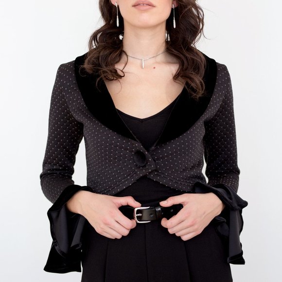 Black Bolero ,shawl neckline, flared velvet sleeve - Picture 1 of 4